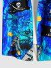 Chemise grande taille à boutons et poches pour homme, motif tête de mort, bateau pirate, gouvernail, croisière, Halloween - Bleu Ciel 5XL