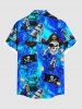 Chemise grande taille à boutons et poches pour homme, motif tête de mort, bateau pirate, gouvernail, croisière, Halloween - Bleu Ciel 5XL