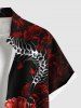 Chemise grande taille à boutons et poches pour homme, motif tête de mort, fleurs, papillons et mille-pattes - Noir M