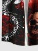 Chemise grande taille à boutons et poches pour homme, motif tête de mort, fleurs, papillons et mille-pattes - Noir 5XL