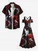 Robe longue croisée à épaules dénudées et imprimé fleurs et papillons pour Halloween, grande taille - Noir XS