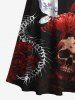 Plus Size Halloween Skull Flowers Butterfly Centipede Print Cold Shoulder Crisscross Maxi Dress -  