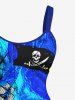 Plus Size Halloween Skull Pirate Ship Rudder Cruise Print Tank Dress -  