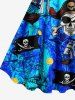 Plus Size Halloween Skull Pirate Ship Rudder Cruise Print Tank Dress -  