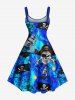 Plus Size Halloween Skull Pirate Ship Rudder Cruise Print Tank Dress -  