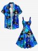 Plus Size Halloween Skull Pirate Ship Rudder Cruise Print Tank Dress -  