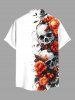 Chemise grande taille à boutons et poches pour homme, motif tête de mort, roses et fleurs, pour Halloween - Blanc 2XL