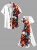 Plus Size Halloween Skulls Rose Flowers Print Split Midi Dress -  