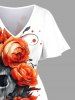 Plus Size Halloween Skulls Rose Flowers Print Split Midi Dress -  