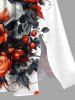 Plus Size Halloween Skulls Rose Flowers Print Split Midi Dress -  