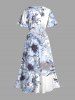 Robe mi-longue hawaïenne fendue à imprimé fleurs et feuilles grande taille - Blanc 6X