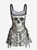 Halloween Skull Skeleton Print Lace Up Tank Dress -  