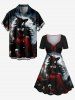 Plus Size Halloween Wizard Skulls Candles Owl Moon Print Cinched Dress -  