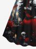 Plus Size Halloween Wizard Skulls Candles Owl Moon Print Cinched Dress -  