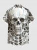 Chemise grande taille à boutons et poches pour homme, motif squelette et tête de mort, pour Halloween - Gris Clair 3XL
