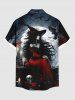 Chemise grande taille à boutons et poches pour homme, motif sorcière, crânes, bougies, hibou et lune - Noir S