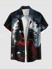 Chemise grande taille à boutons et poches pour homme, motif sorcière, crânes, bougies, hibou et lune - Noir 5XL