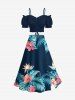 Plus Size Hibiscus Flowers Tropical Leaf Print Split Hawaii Skirt -  