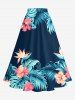 Plus Size Hibiscus Flowers Tropical Leaf Print Split Hawaii Skirt -  