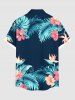 Plus Size Hibiscus Flowers Tropical Leaf Print Buttons Pocket Hawaii Shirt For Men -  