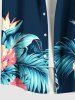 Plus Size Hibiscus Flowers Tropical Leaf Print Buttons Pocket Hawaii Shirt For Men -  