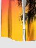 Plus Size Coconut Tree Ombre Colorblock Print Buttons Pocket Hawaii Shirt For Men -  