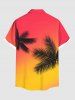 Plus Size Coconut Tree Ombre Colorblock Print Buttons Pocket Hawaii Shirt For Men -  