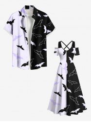 Halloween Two Tone Bat Print Plus Size Matching Outfit For Couples -  