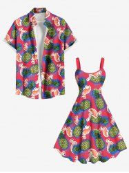 Pineapple Flamingo Print Plus Size Matching Hawaii Beach Outfit For Couples -  