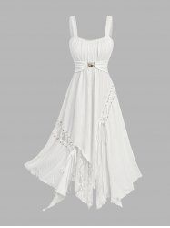 Lace-up Grommets Lace Trim Shell Buckle Ruffles Asymmetrical Tank Dress -  