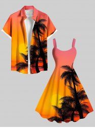 Coconut Tree Sun Ombre Print Plus Size Matching Hawaii Beach Outfit For Couples -  