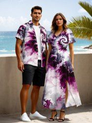 Spiral Tie Dye Print Plus Size Matching Hawaii Beach Outfit For Couples -  