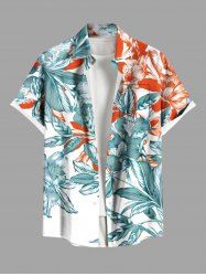 Plus Size Flowers Leaf Print Buttons Pocket Hawaii Shirt For Men -  