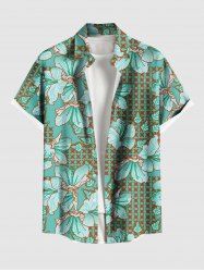 Plus Size Hibiscus Flowers Leaf Print Buttons Pocket Hawaii Shirt For Men -  
