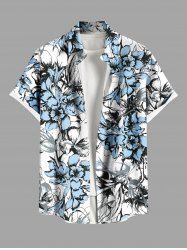 Plus Size Flowers Leaf Print Buttons Pocket Hawaii Shirt For Men -  