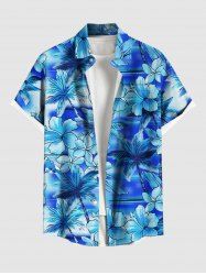 Plus Size Coconut Tree Hibiscus Flowers Tie Dye Print Buttons Pocket Hawaii Shirt For Men -  
