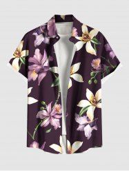 Plus Size Two Tone Flower Leaf Branch Print Hawaii Button Pocket Shirt For Men -  