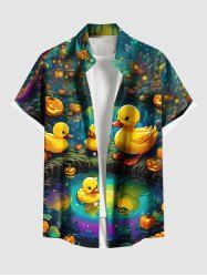 Chemise boutonnée Halloween grande taille à imprimé citrouille et canards pour homme - Bleu Ciel 5XL