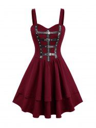 Star Zipper PU Strap Grommet Buckle Layered A Line Tank Dress -  