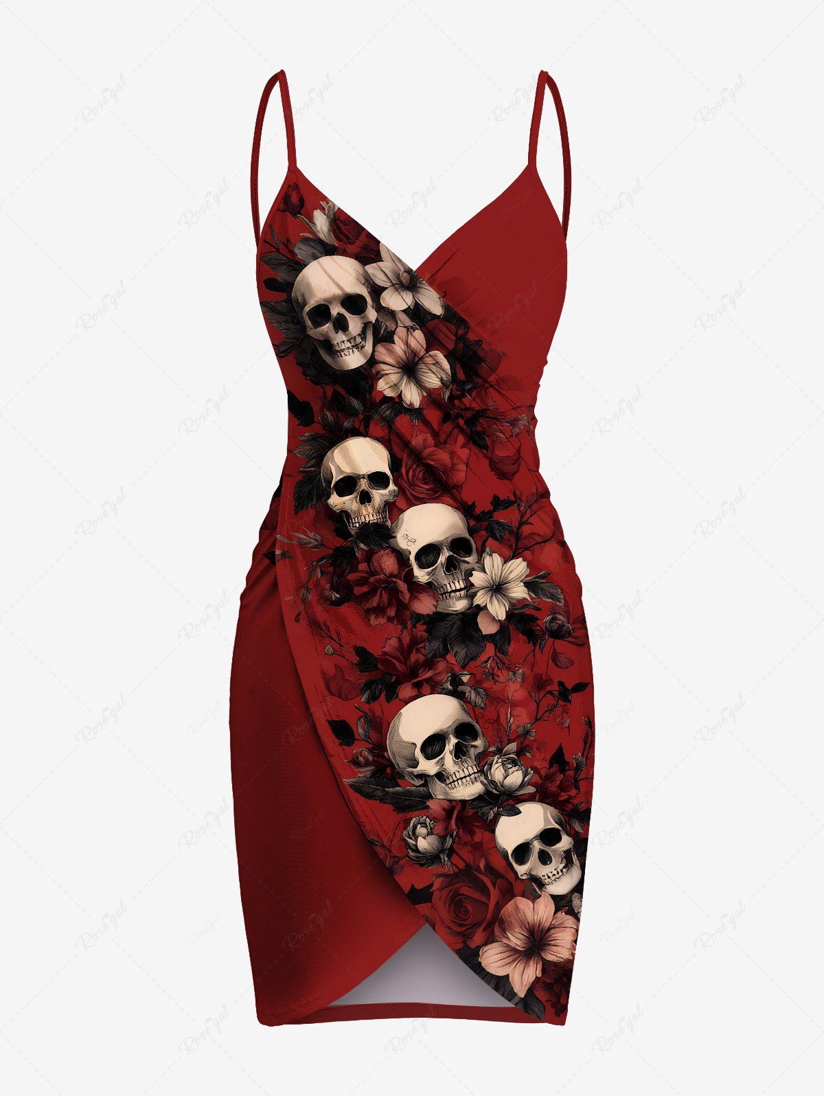 Latest Plus Size Skull Hibiscus Flower Leaf Print Halloween Convertible Beach Cover Up  