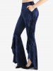 Floral Lace Jacquard Embroidery Sleeves Crossover Top and Ruffles Asymmetric Velvet Pockets Flare Pants Plus Size Outfit -  