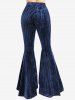 Floral Lace Jacquard Embroidery Sleeves Crossover Top and Ruffles Asymmetric Velvet Pockets Flare Pants Plus Size Outfit -  