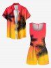 Matching Hawaii Shirt and Romper Plus Size Beach Outfit Coconut Tree Tropical Leaf Ombre Printed for Couples -  