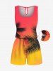Matching Hawaii Shirt and Romper Plus Size Beach Outfit Coconut Tree Tropical Leaf Ombre Printed for Couples -  