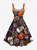Tenue d'Halloween grande taille assortie pour couples, motif crâne, citrouille, fleurs et araignée - Noir 