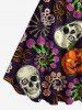Tenue d'Halloween grande taille assortie pour couples, motif crâne, citrouille, fleurs et araignée - Noir 