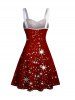 Mini Robe Ceinturée Flocon de Neige et Etoile Imprimés - Rouge foncé XL | États-Unis 16