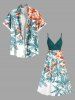 Tenue de plage hawaïenne assortie grande taille à imprimé fleurs et feuilles pour couples - Blanc 