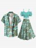 Tenue de plage hawaïenne assortie grande taille à imprimé feuilles et fleurs d'hibiscus pour couples - Vert 