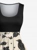 Plus Size Pumpkin Cat Butterfly Leaf Bird Print Halloween 1950s Vintage Swing A Line Dress -  